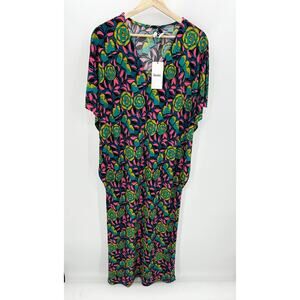 Leota Dress Women's S Multi Blue Pink Bright Floral Marche Fleur V-Neck Maxi